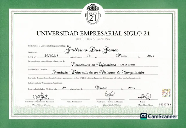 Título de Analista Universitario en Sistemas de Computación