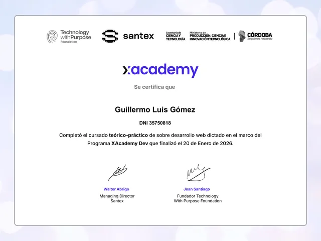 Certificado del Programa XAcademy Dev