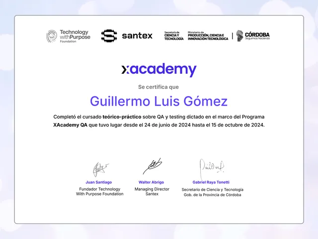 Certificado del Programa XAcademy QA
