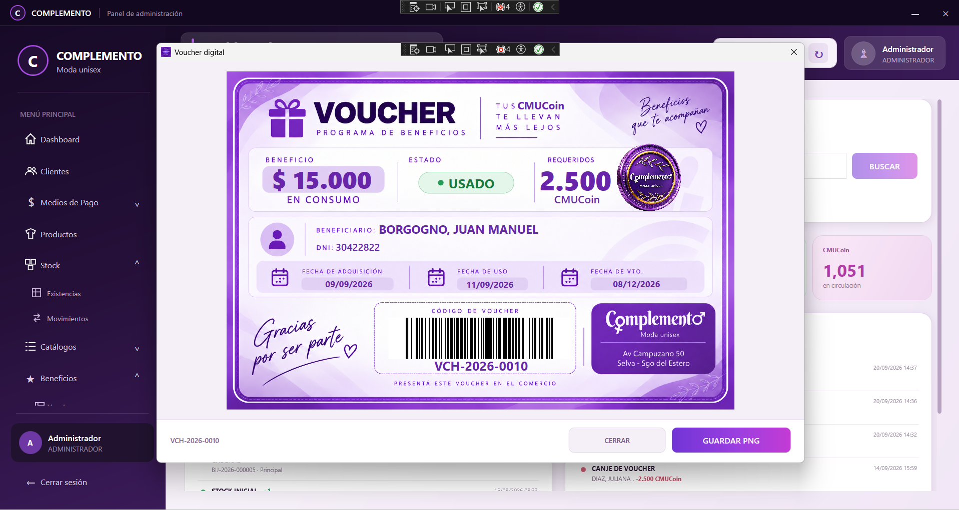 Voucher digital de ComercioIntegral