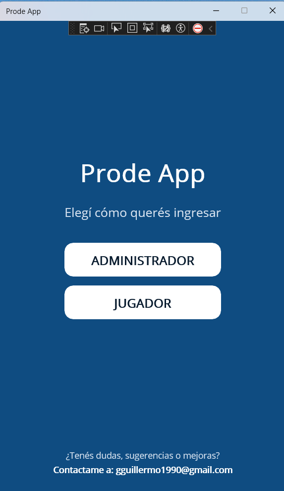 Pantalla de acceso de ProdeApp
