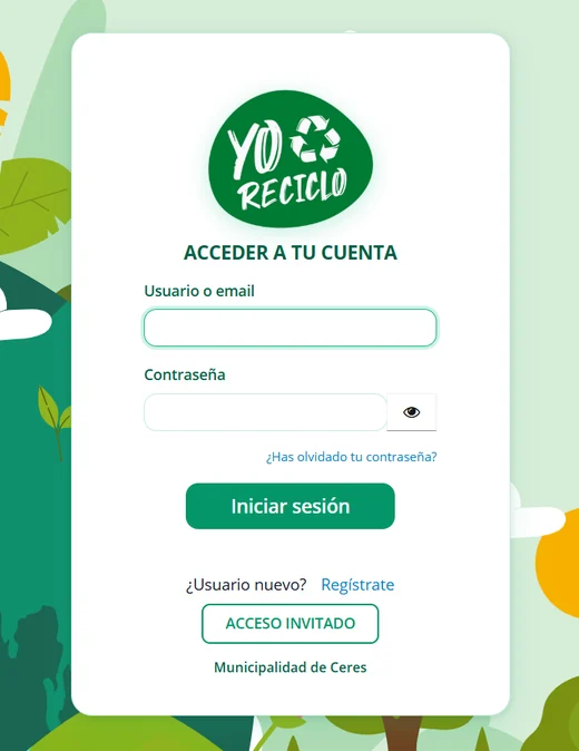 Pantalla de acceso del prototipo funcional Yo_Reciclo